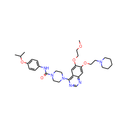 COCCOc1cc2c(N3CCN(C(=O)Nc4ccc(OC(C)C)cc4)CC3)ncnc2cc1OCCN1CCCCC1 ZINC000027210024