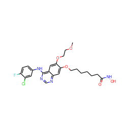 COCCOc1cc2c(Nc3ccc(F)c(Cl)c3)ncnc2cc1OCCCCCCC(=O)NO ZINC000145805138