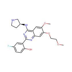 COCCOc1cc2nc(-c3cc(F)ccc3O)nc(N[C@H]3CCNC3)c2cc1OC ZINC000066113734