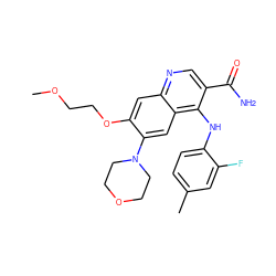 COCCOc1cc2ncc(C(N)=O)c(Nc3ccc(C)cc3F)c2cc1N1CCOCC1 ZINC000096910451