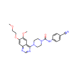 COCCOc1cc2ncnc(N3CCN(C(=O)Nc4ccc(C#N)cc4)CC3)c2cc1OC ZINC000013475645