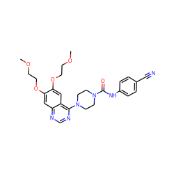 COCCOc1cc2ncnc(N3CCN(C(=O)Nc4ccc(C#N)cc4)CC3)c2cc1OCCOC ZINC000013475639