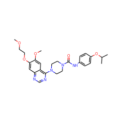 COCCOc1cc2ncnc(N3CCN(C(=O)Nc4ccc(OC(C)C)cc4)CC3)c2cc1OC ZINC000013475651