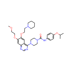 COCCOc1cc2ncnc(N3CCN(C(=O)Nc4ccc(OC(C)C)cc4)CC3)c2cc1OCCN1CCCCC1 ZINC000027209199