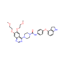 COCCOc1cc2ncnc(N3CCN(C(=O)Nc4ccc(Oc5cccc6c5CCN6)cc4)CC3)c2cc1OCCOC ZINC000027208782