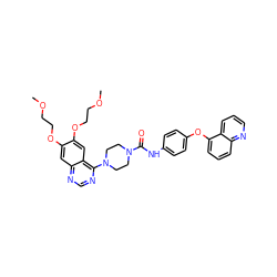 COCCOc1cc2ncnc(N3CCN(C(=O)Nc4ccc(Oc5cccc6ncccc56)cc4)CC3)c2cc1OCCOC ZINC000027210652