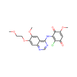 COCCOc1cc2ncnc(NC3=C(Cl)C(=O)C=C(OC)C3=O)c2cc1OC ZINC000135865866