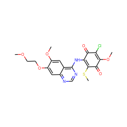 COCCOc1cc2ncnc(NC3=C(SC)C(=O)C(OC)=C(Cl)C3=O)c2cc1OC ZINC000101133972