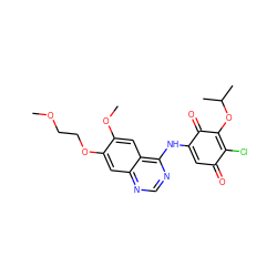 COCCOc1cc2ncnc(NC3=CC(=O)C(Cl)=C(OC(C)C)C3=O)c2cc1OC ZINC000135725704