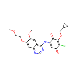 COCCOc1cc2ncnc(NC3=CC(=O)C(Cl)=C(OCC4CC4)C3=O)c2cc1OC ZINC000101135051