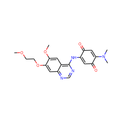 COCCOc1cc2ncnc(NC3=CC(=O)C(N(C)C)=CC3=O)c2cc1OC ZINC000101128797