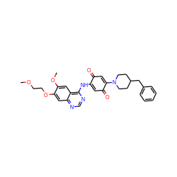 COCCOc1cc2ncnc(NC3=CC(=O)C(N4CCC(Cc5ccccc5)CC4)=CC3=O)c2cc1OC ZINC000101131175