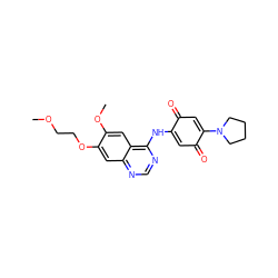 COCCOc1cc2ncnc(NC3=CC(=O)C(N4CCCC4)=CC3=O)c2cc1OC ZINC000139960858