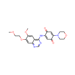 COCCOc1cc2ncnc(NC3=CC(=O)C(N4CCOCC4)=CC3=O)c2cc1OC ZINC000101130293