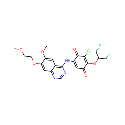 COCCOc1cc2ncnc(NC3=CC(=O)C(OC(CF)CF)=C(Cl)C3=O)c2cc1OC ZINC000101129649