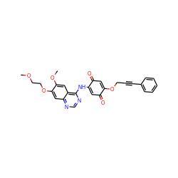 COCCOc1cc2ncnc(NC3=CC(=O)C(OCC#Cc4ccccc4)=CC3=O)c2cc1OC ZINC000138178882