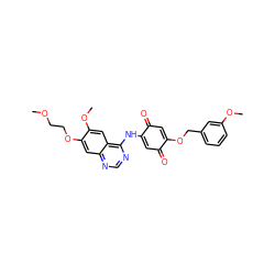 COCCOc1cc2ncnc(NC3=CC(=O)C(OCc4cccc(OC)c4)=CC3=O)c2cc1OC ZINC000101106930