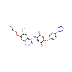 COCCOc1cc2ncnc(NC3=CC(=O)C(Oc4ccc(-n5ccnc5)cc4)=CC3=O)c2cc1OC ZINC000101132050