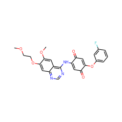 COCCOc1cc2ncnc(NC3=CC(=O)C(Oc4cccc(F)c4)=CC3=O)c2cc1OC ZINC000101132553