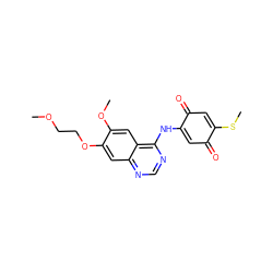 COCCOc1cc2ncnc(NC3=CC(=O)C(SC)=CC3=O)c2cc1OC ZINC000136977795