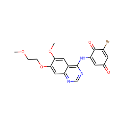 COCCOc1cc2ncnc(NC3=CC(=O)C=C(Br)C3=O)c2cc1OC ZINC000136180752