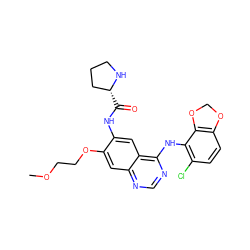 COCCOc1cc2ncnc(Nc3c(Cl)ccc4c3OCO4)c2cc1NC(=O)[C@@H]1CCCN1 ZINC000042891795