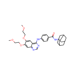 COCCOc1cc2ncnc(Nc3ccc(C(=O)NC45CC6CC(CC(C6)C4)C5)cc3)c2cc1OCCOC ZINC000653810996