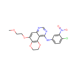 COCCOc1cc2ncnc(Nc3ccc(Cl)c([N+](=O)[O-])c3)c2c2c1OCCO2 ZINC000653871700