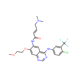 COCCOc1cc2ncnc(Nc3ccc(Cl)c(C(F)(F)F)c3)c2cc1NC(=O)/C=C/CN(C)C ZINC000473124019