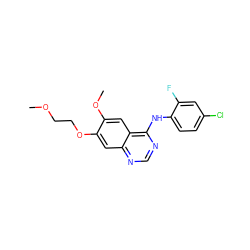 COCCOc1cc2ncnc(Nc3ccc(Cl)cc3F)c2cc1OC ZINC000001895097