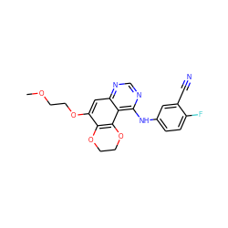 COCCOc1cc2ncnc(Nc3ccc(F)c(C#N)c3)c2c2c1OCCO2 ZINC000653871530