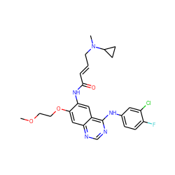 COCCOc1cc2ncnc(Nc3ccc(F)c(Cl)c3)c2cc1NC(=O)/C=C/CN(C)C1CC1 ZINC000473126431