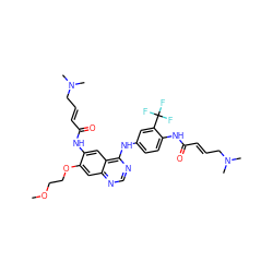 COCCOc1cc2ncnc(Nc3ccc(NC(=O)/C=C/CN(C)C)c(C(F)(F)F)c3)c2cc1NC(=O)/C=C/CN(C)C ZINC000473127362