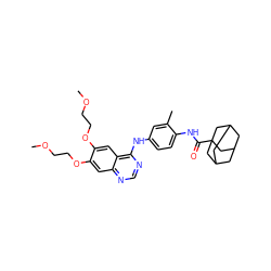 COCCOc1cc2ncnc(Nc3ccc(NC(=O)C45CC6CC(CC(C6)C4)C5)c(C)c3)c2cc1OCCOC ZINC000653707666