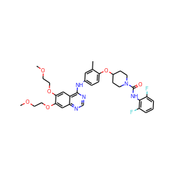 COCCOc1cc2ncnc(Nc3ccc(OC4CCN(C(=O)Nc5c(F)cccc5F)CC4)c(C)c3)c2cc1OCCOC ZINC000028706384