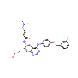 COCCOc1cc2ncnc(Nc3ccc(OCc4cccc(F)c4)cc3)c2cc1NC(=O)/C=C/CN(C)C ZINC000205296019