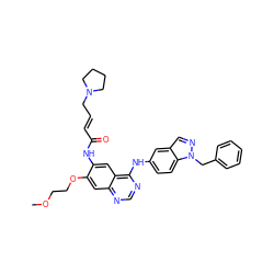 COCCOc1cc2ncnc(Nc3ccc4c(cnn4Cc4ccccc4)c3)c2cc1NC(=O)/C=C/CN1CCCC1 ZINC001772599195