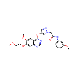 COCCOc1cc2ncnc(Oc3cnn(CC(=O)Nc4cccc(OC)c4)c3)c2cc1OC ZINC000073222445