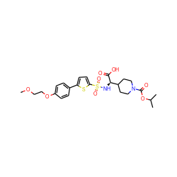 COCCOc1ccc(-c2ccc(S(=O)(=O)N[C@@H](C(=O)O)C3CCN(C(=O)OC(C)C)CC3)s2)cc1 ZINC000042851671