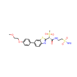 COCCOc1ccc(-c2ccc3nc([C@@H](C(=O)NCCS(N)(=O)=O)S(C)(=O)=O)sc3c2)cc1 ZINC000144193807