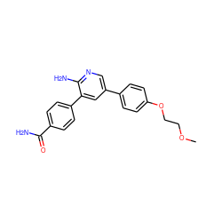 COCCOc1ccc(-c2cnc(N)c(-c3ccc(C(N)=O)cc3)c2)cc1 ZINC000045337590