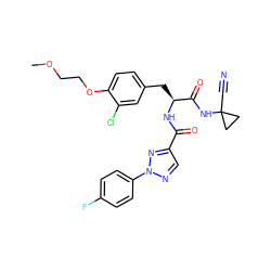 COCCOc1ccc(C[C@H](NC(=O)c2cnn(-c3ccc(F)cc3)n2)C(=O)NC2(C#N)CC2)cc1Cl ZINC001772622543