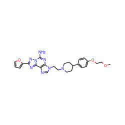 COCCOc1ccc(C2CCN(CCn3cnc4c3nc(N)n3nc(-c5ccco5)nc43)CC2)cc1 ZINC000013983487