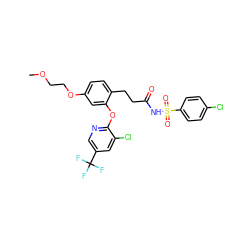 COCCOc1ccc(CCC(=O)NS(=O)(=O)c2ccc(Cl)cc2)c(Oc2ncc(C(F)(F)F)cc2Cl)c1 ZINC000084632177