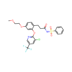 COCCOc1ccc(CCC(=O)NS(=O)(=O)c2ccccc2)c(Oc2ncc(C(F)(F)F)cc2Cl)c1 ZINC000084615705