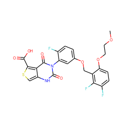 COCCOc1ccc(F)c(F)c1COc1ccc(F)c(-n2c(=O)[nH]c3csc(C(=O)O)c3c2=O)c1 ZINC000043152964