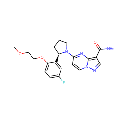 COCCOc1ccc(F)cc1[C@H]1CCCN1c1ccn2ncc(C(N)=O)c2n1 ZINC000115096989