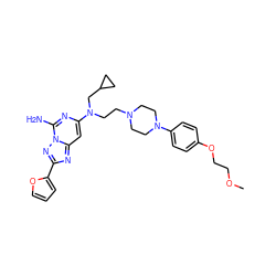 COCCOc1ccc(N2CCN(CCN(CC3CC3)c3cc4nc(-c5ccco5)nn4c(N)n3)CC2)cc1 ZINC000040891680