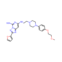 COCCOc1ccc(N2CCN(CCNc3cc4nc(-c5ccco5)nn4c(N)n3)CC2)cc1 ZINC000040935437