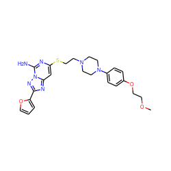 COCCOc1ccc(N2CCN(CCSc3cc4nc(-c5ccco5)nn4c(N)n3)CC2)cc1 ZINC000040410849